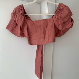 Cute cotton crop top with tie back, bell sleeves